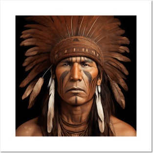 [AI Art] Proud Native American Man With Headdress Posters and Art